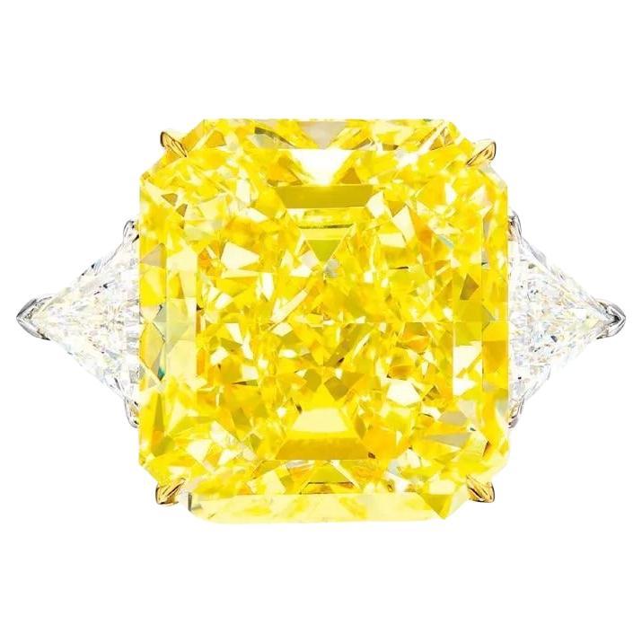 GIA Certified 10 Carat Fancy Intense Radiant Cut Trillion Cut Diamond Ring For Sale