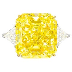 GIA Certified 10 Carat Fancy Intense Radiant Cut Trillion Cut Diamond Ring