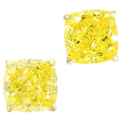 GIA Certified 10 Carat Fancy Intense Yellow Diamond Studs