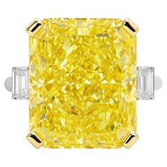 GIA Certified 10 Carat Fancy Intense Yellow Radiant Cut Diamond Ring
