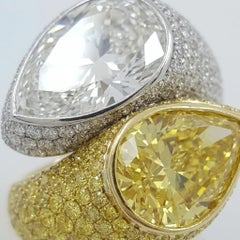 GIA Certified 10 Carat Fancy Vivid Yellow & White Diamond Bypass Ring