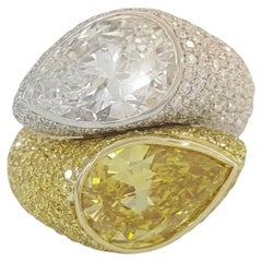 GIA Certified 10 Carat Fancy Vivid Yellow & White Diamond Bypass Ring
