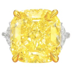 GIA-zertifizierter 10 Karat Diamantring mit gelbem Fancy-Diamant im Kissenschliff