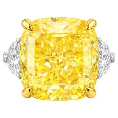 GIA Certified 10.63 Carat Cushion Cut Fancy Yellow IF Clarity Diamond Ring