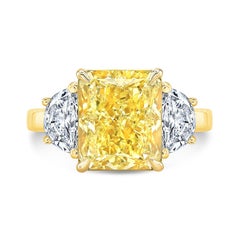 GIA Certified 10 Carat Fancy Yellow Cushion Cut with Half Moons Diamond Ring