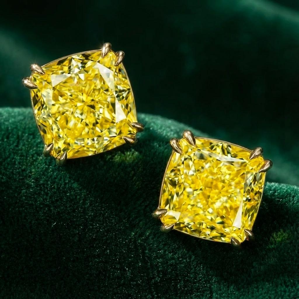 GIA zertifiziert 10 Karat Fancy Yellow Cushion Diamant 18K Gelbgold (Zeitgenössisch) im Angebot