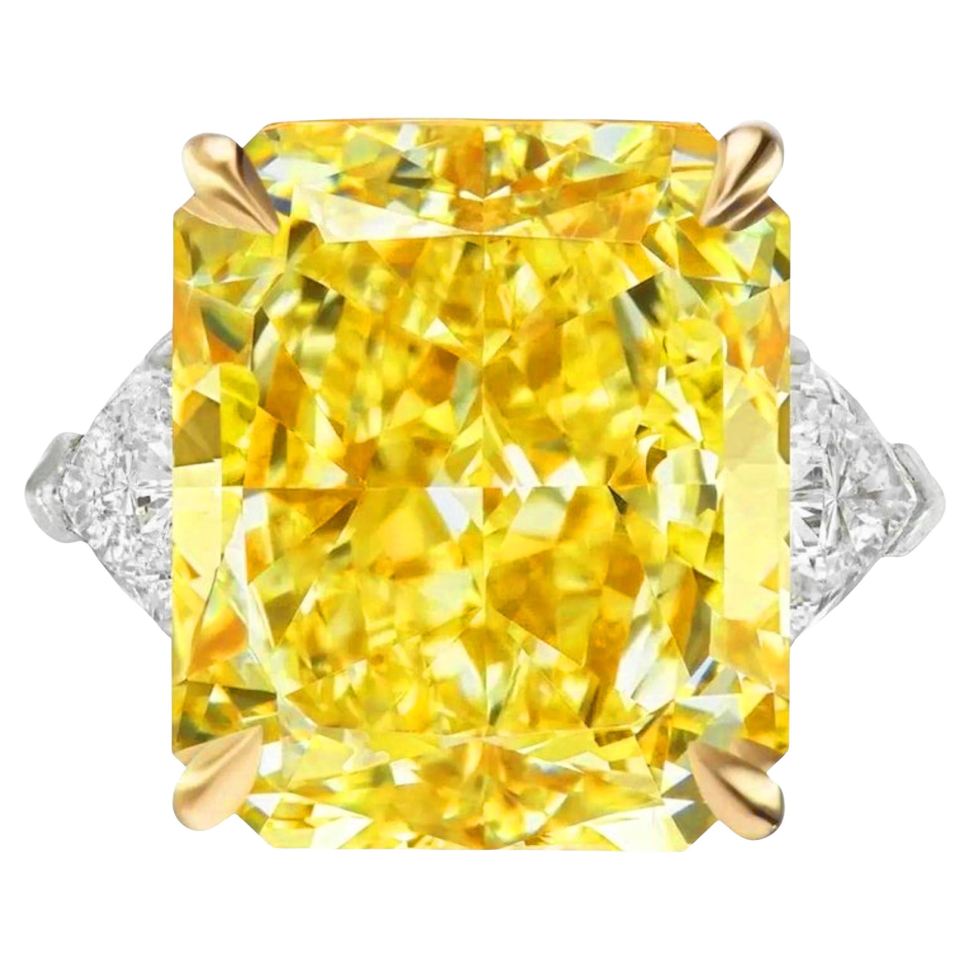 GIA Certified 11.83 Carat Fancy Yellow Diamond Engagement Platinum Ring