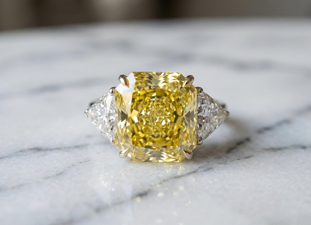 Anillo de compromiso con diamante amarillo fantasía de 10 quilates certificado por el GIA Contemporáneo en venta