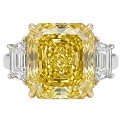 GIA Certified 10 Carat Fancy Yellow Diamond Three-Stone Ring
