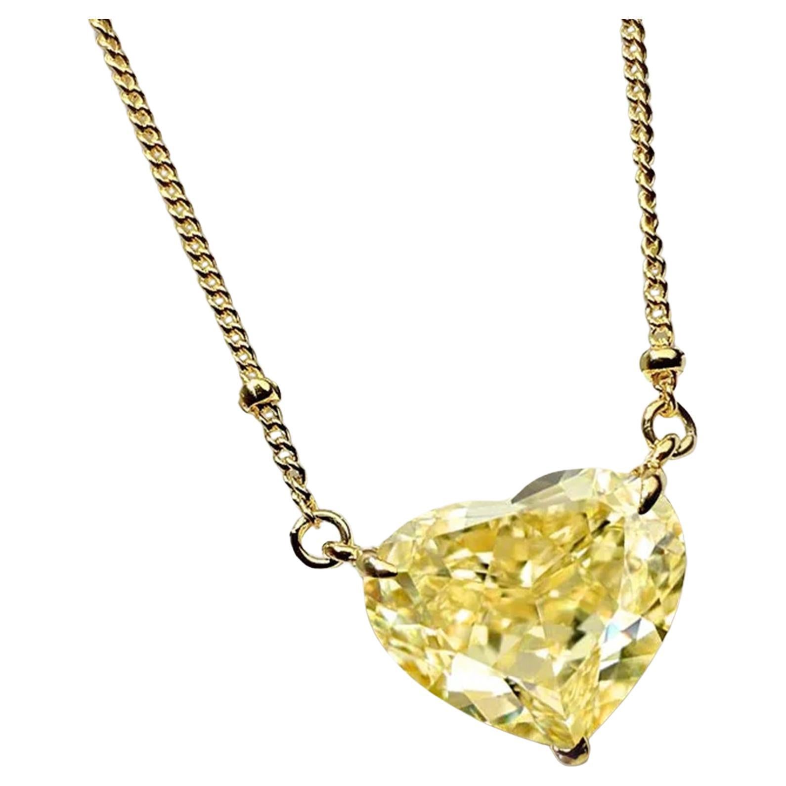 GIA Certified 10 Carat Fancy Yellow Heart Shape Diamond 18k Pendant Necklace