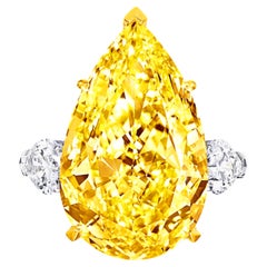 GIA Certified 11.83 Carat Fancy Yellow Pear Cut Diamond Platinum Ring