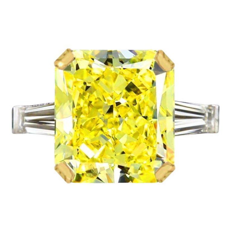 GIA Certified 11 Carat Fancy Yellow Radiant Cut Diamond Engagement Ring For Sale