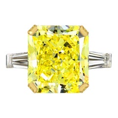 Bague de fiançailles certifiée GIA 11 carats Fancy Yellow Radiant Cut Diamond