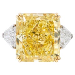 Bague fantaisie en diamant jaune radiant de 10 carats certifié GIA avec trillion