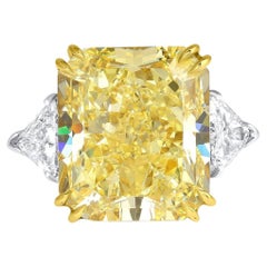 GIA Certified 10.44 Carat Fancy Yellow Radiant Diamond 18k Gold Platinum Ring