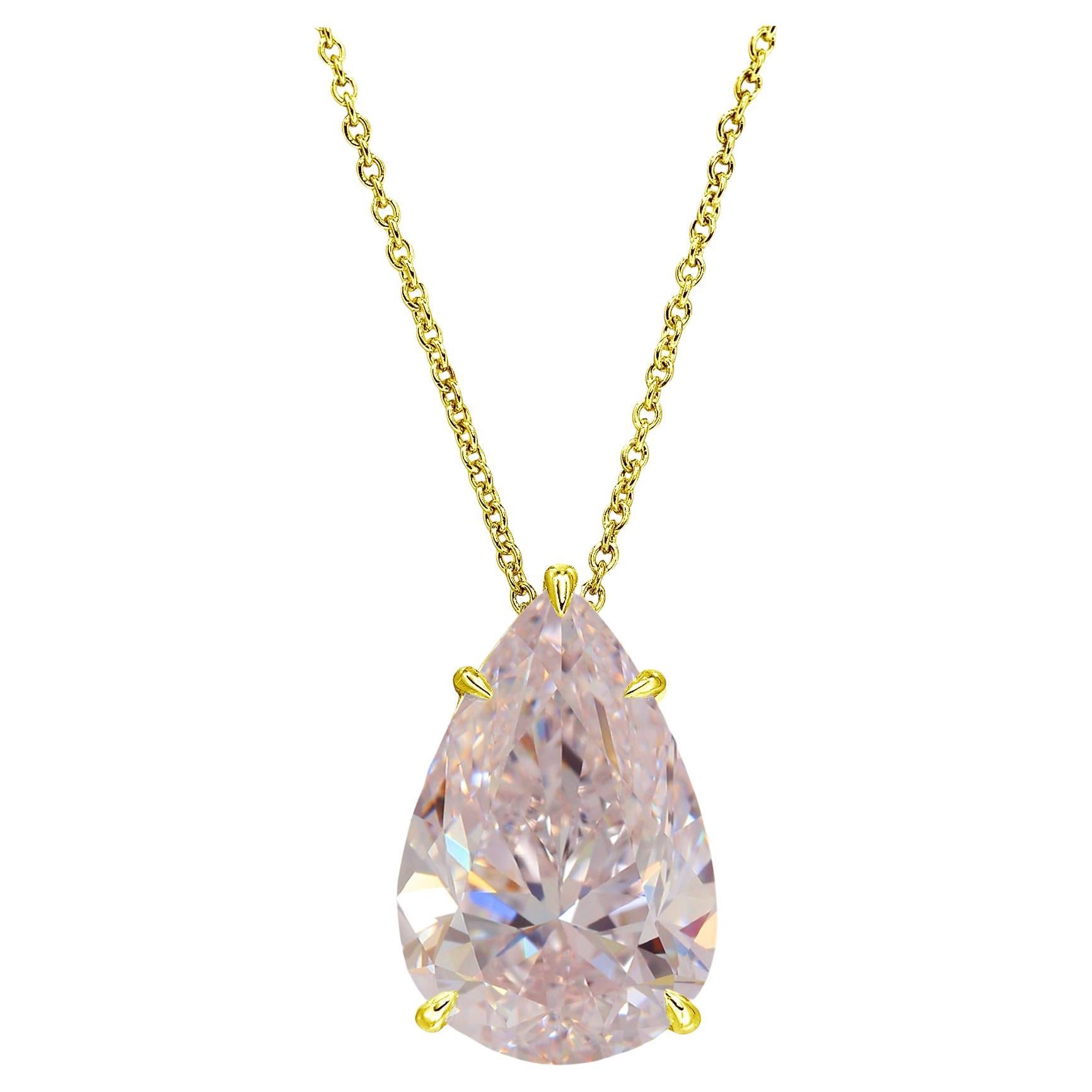 GIA Certified 10 Carat Flawless Pear Cut Fancy Intense Pink Diamond Pendant