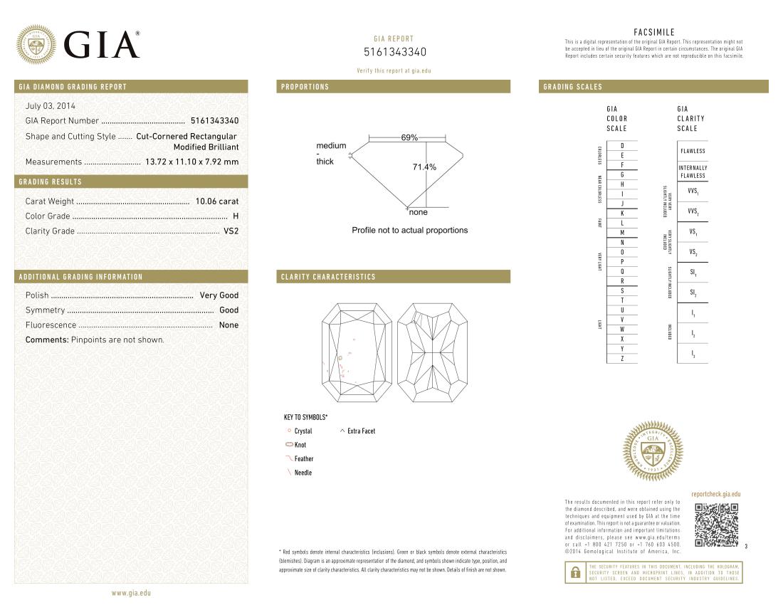 Taille radiant Bague certifiée GIA de 10 carats avec pavé de diamants à taille radiante longue en vente