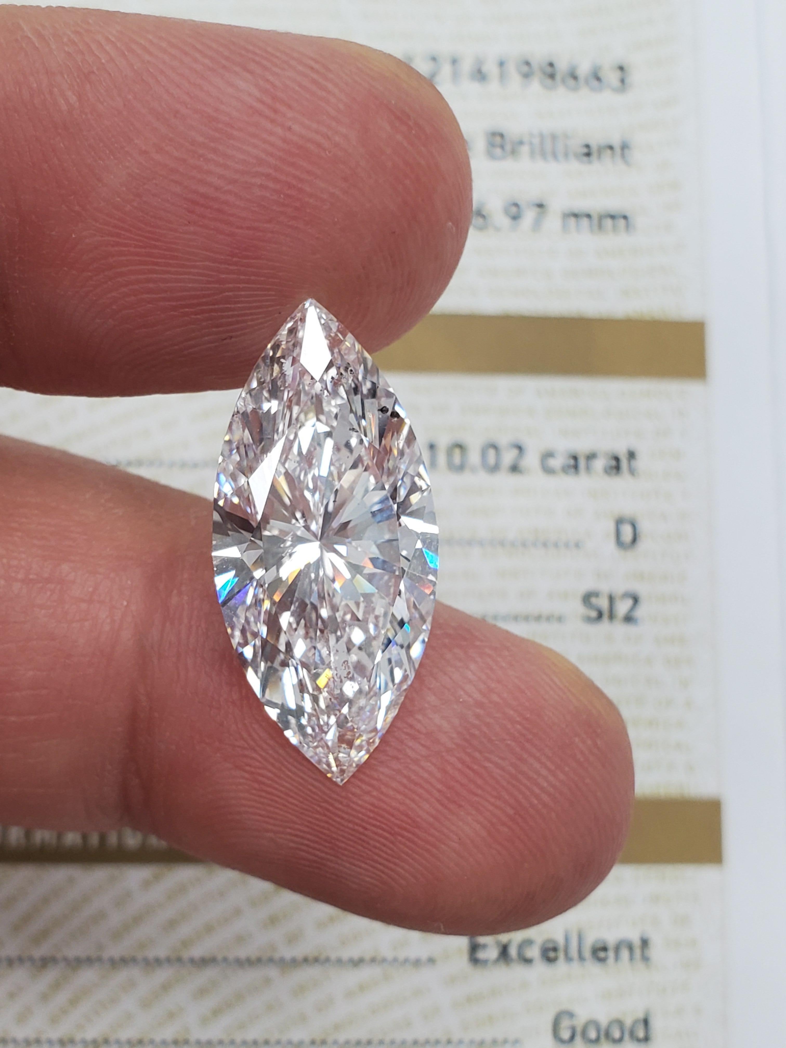 GIA Certified 10 Carat Marquise Cut Diamond In New Condition In New York, NY