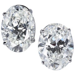 GIA Certified 10 Carat Oval Diamond Stud Platinum Earrings