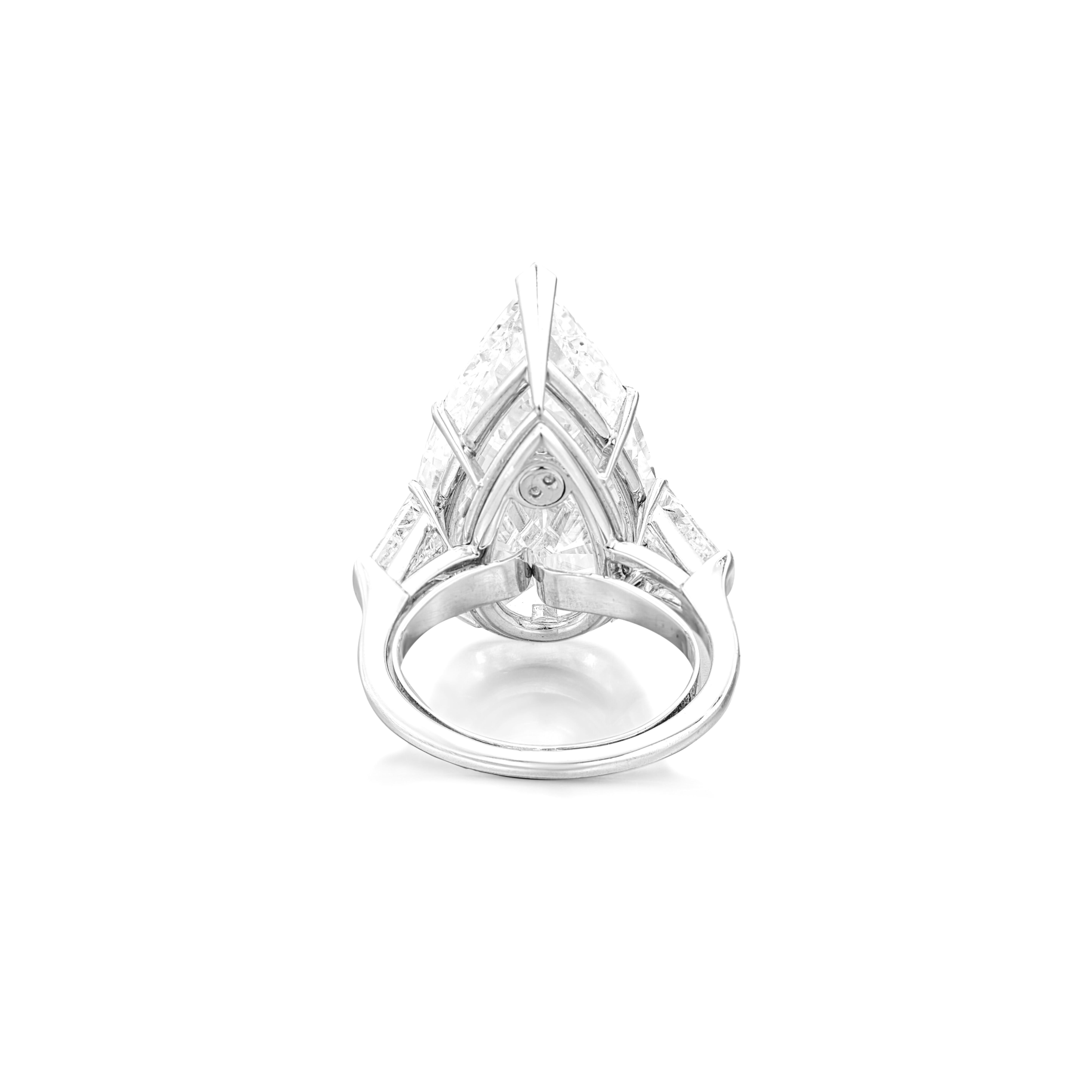  GIA Certified 10 Carat Pear Cut Diamond Ring, masterfully crafted in platinum. This stunning ring features a magnificent pear-shaped diamond that dazzles with its exceptional size and brilliance. 

The diamond is graded D color, the highest ranking