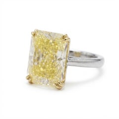 GIA Certified 10 Carat Radiant Cut Fancy Yellow Diamond Solitaire Ring 18K Gold