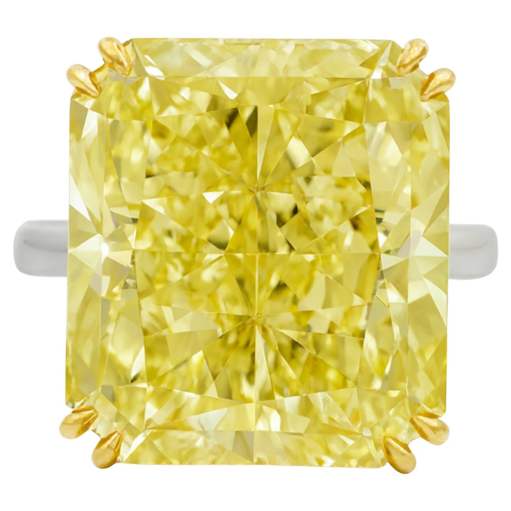 GIA Certificado 10 Quilates Corte Radiante Diamante Amarillo Fantasía Anillo Solitario Oro 18K en venta