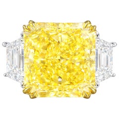 GIA Certified 10 Carat Radiant Cut Fancy Yellow Diamond with Trapezoid on side GIA Certified 10 Carat Radiant Cut Fancy Yellow Diamond with Trapezoid on side