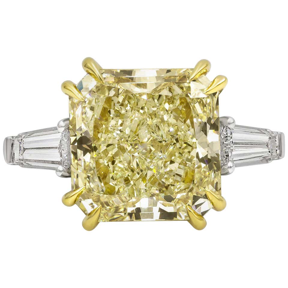 GIA Certified 2.05 Carats Radiant Cut Yellow Diamond Three-Stone ...