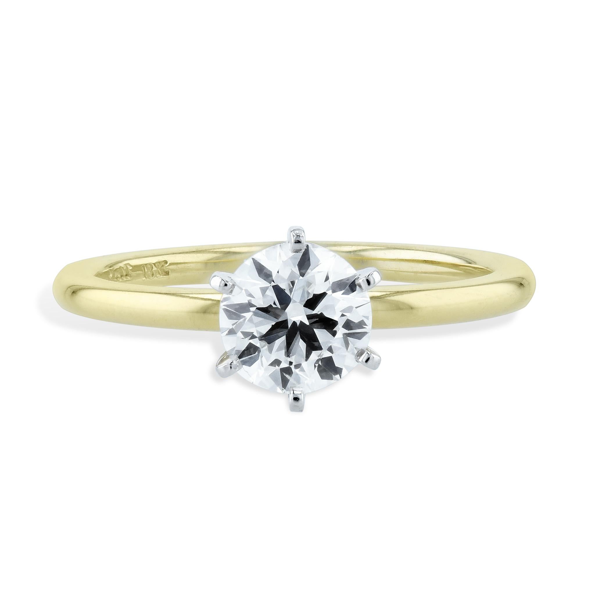 Round Cut GIA Certified 1.0 Carat Round Diamond Yellow Gold and Platinum Engagement Ring For Sale