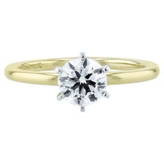 GIA Certified 1.0 Carat Round Diamond Yellow Gold and Platinum Engagement Ring