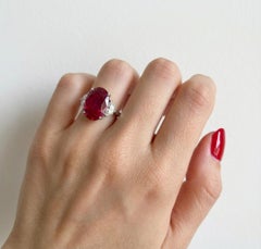 Bague en platine certifiée GRS de 10,25 carats de rubis de Birmanie et de diamants