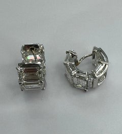GIA Certified 10 Carat Total Emerald Cut Diamond Huggie Earrings