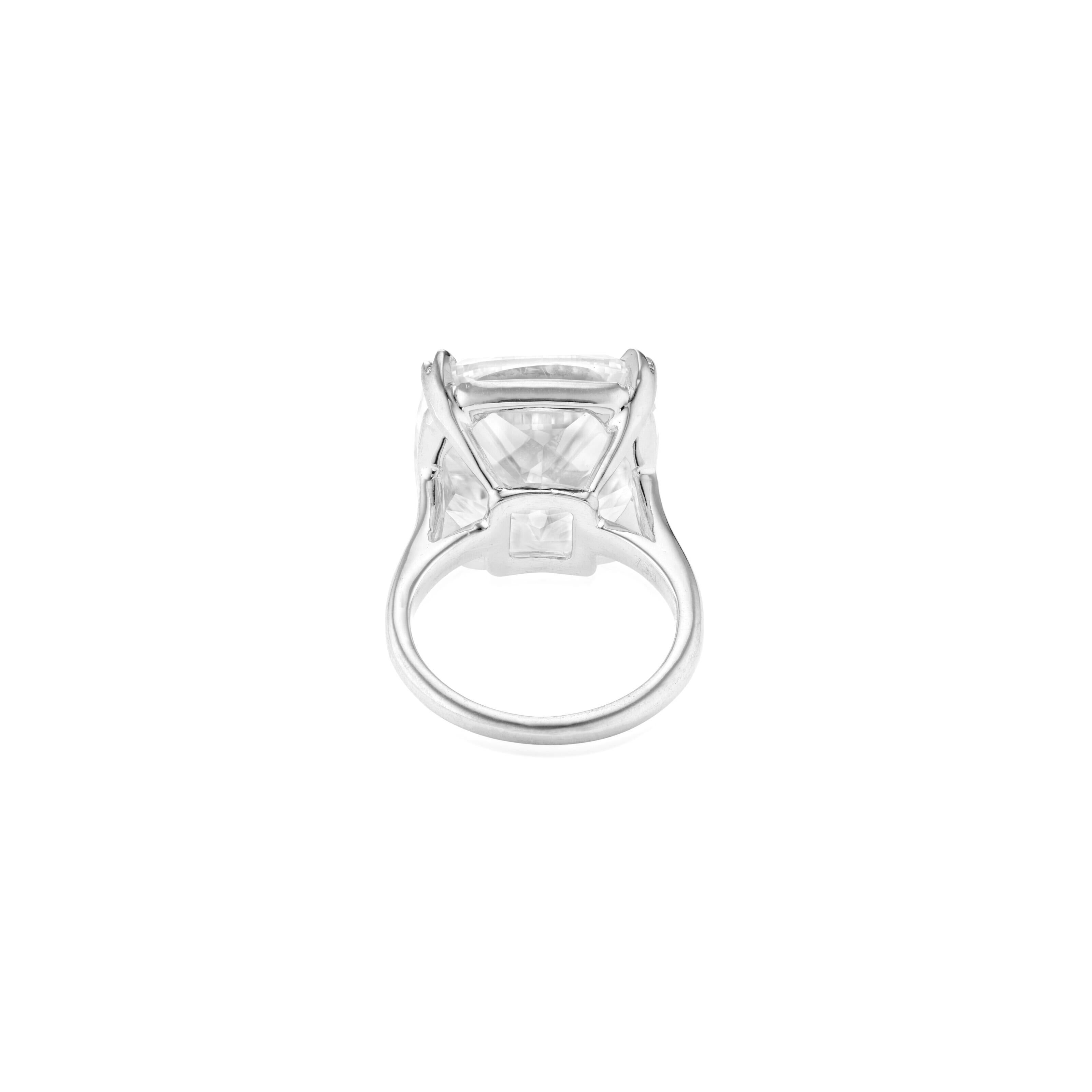 This exquisite ring by Cecile Blake is crafted in platinum and features a breathtaking 10 carat cushion cut diamond, certified by GIA

Carat Weight: 10 ct
Color Grade: J
Clarity Grade: SI1

 The trapezoids diamonds on either side of the centerpiece