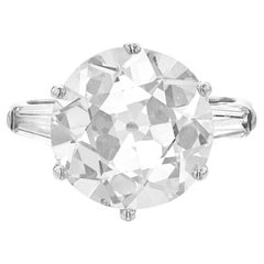 Certificato GIA da 10 carati. Anello di platino con diamante europeo antico
