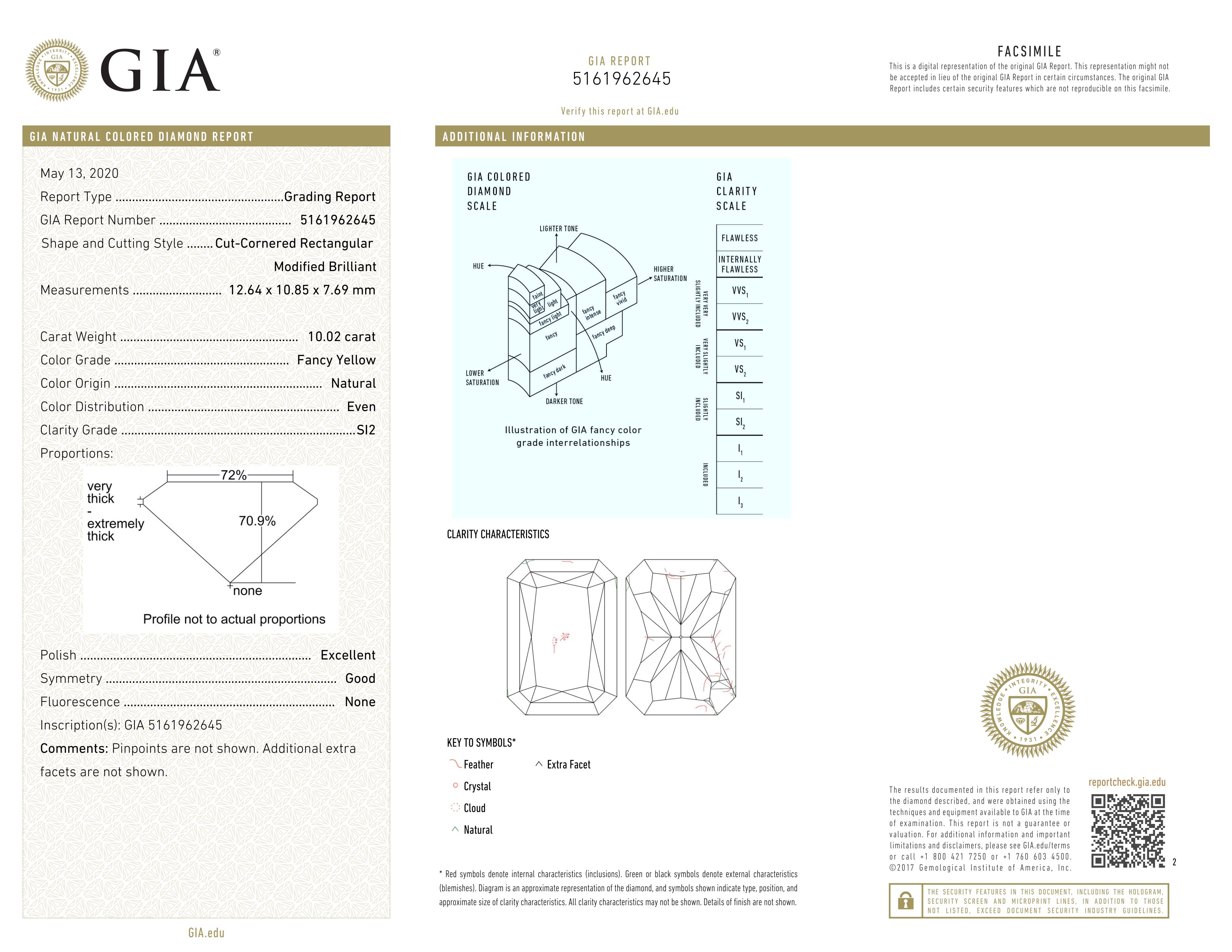 Contemporary GIA Certified 10 Ct. Yellow Diamond Engagement Platinum Ring For Sale