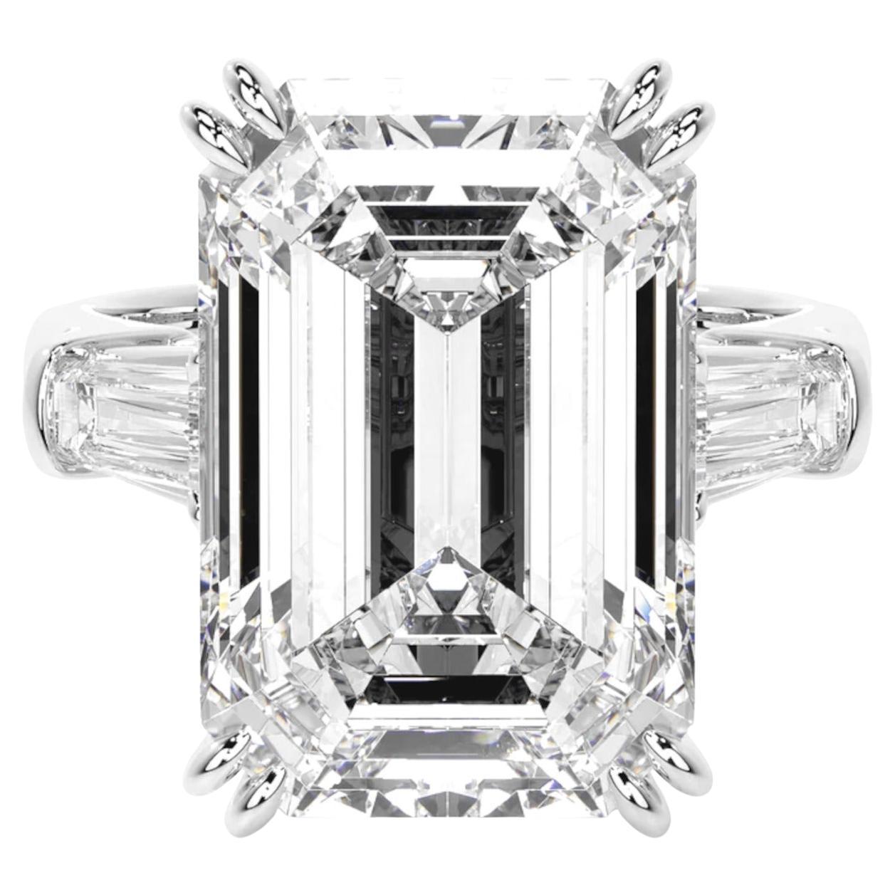 GIA Certified 8 Emerald Cut Diamond Engagement Platinum Ring TYPE IIA For Sale
