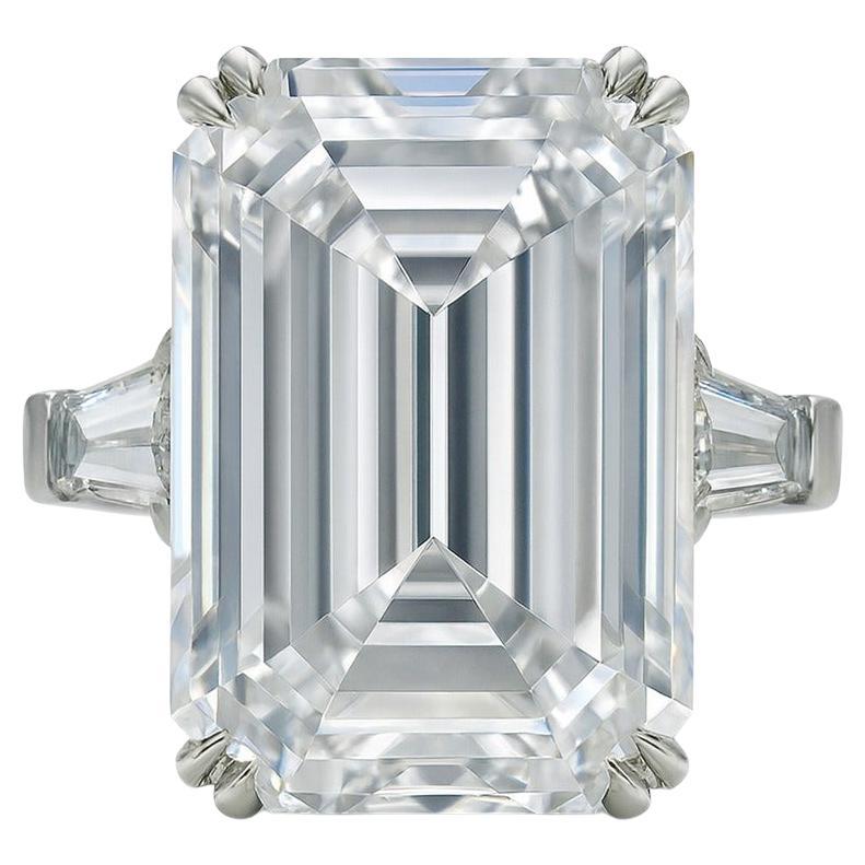 GIA Certified 10 Emerald Cut VVS2 Clarity Diamond Ring in Platinum For Sale