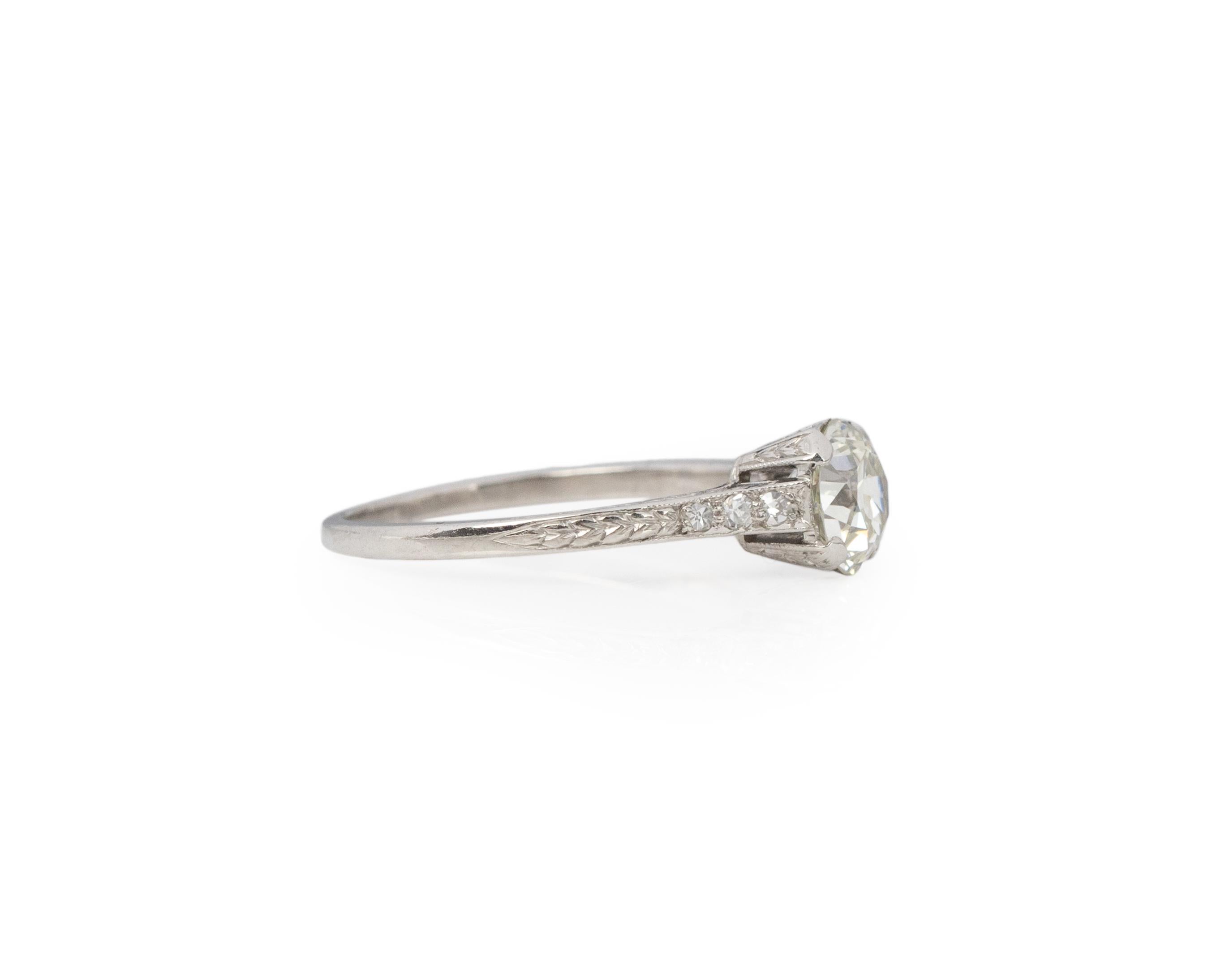 Ring Size:
Metal Type: Platinum [Hallmarked, and Tested]
Weight: grams

Center Diamond Details:
GIA LAB REPORT #:6224862556
Weight: 1.00ct
Cut: Old European brilliant
Color: K
Clarity: VS1
Measurements: 6.28mm x 6.16mm x 4.07mm

Side Diamond