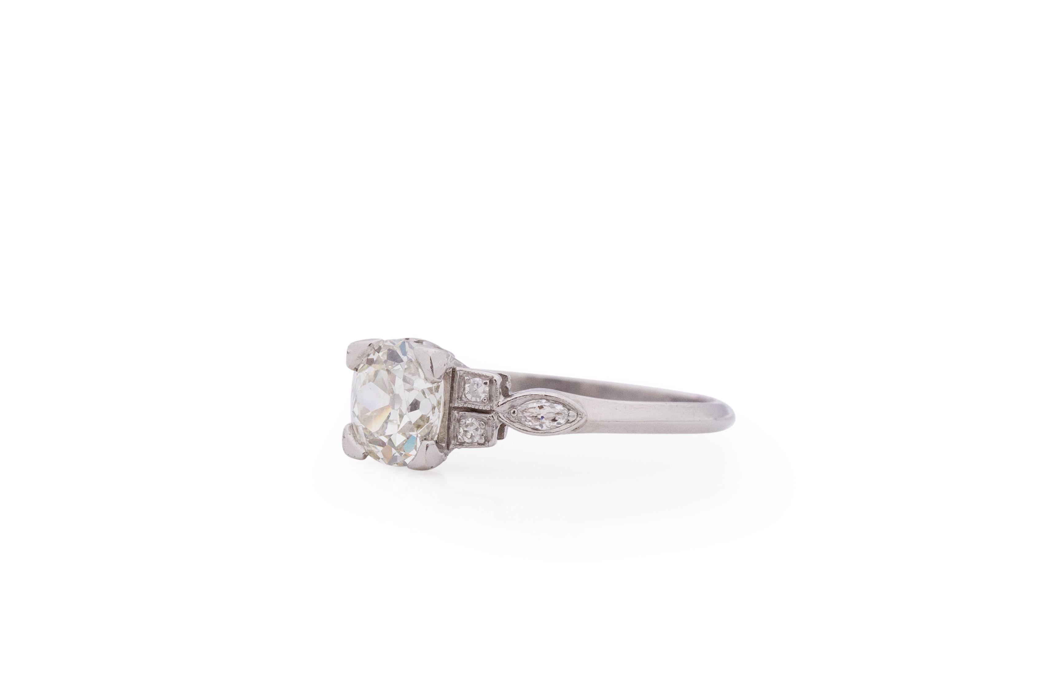 Antique Cushion Cut GIA Certified 1.00 Carat Art Deco Diamond Platinum Engagement Ring For Sale