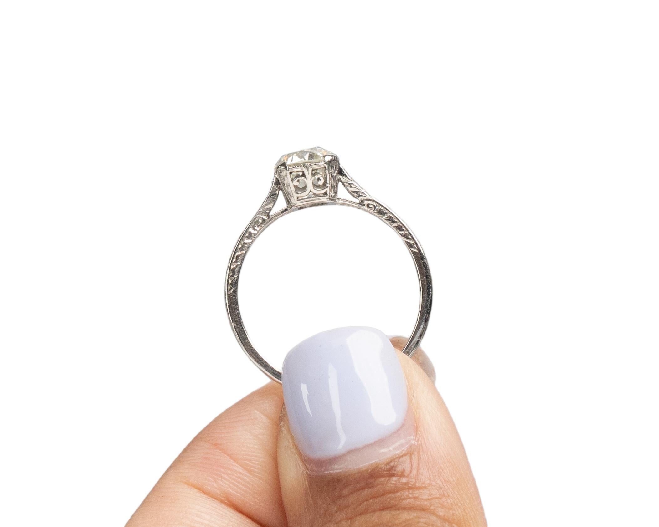 GIA Certified 1.00 Carat Art Deco Diamond Platinum Engagement Ring For Sale 2