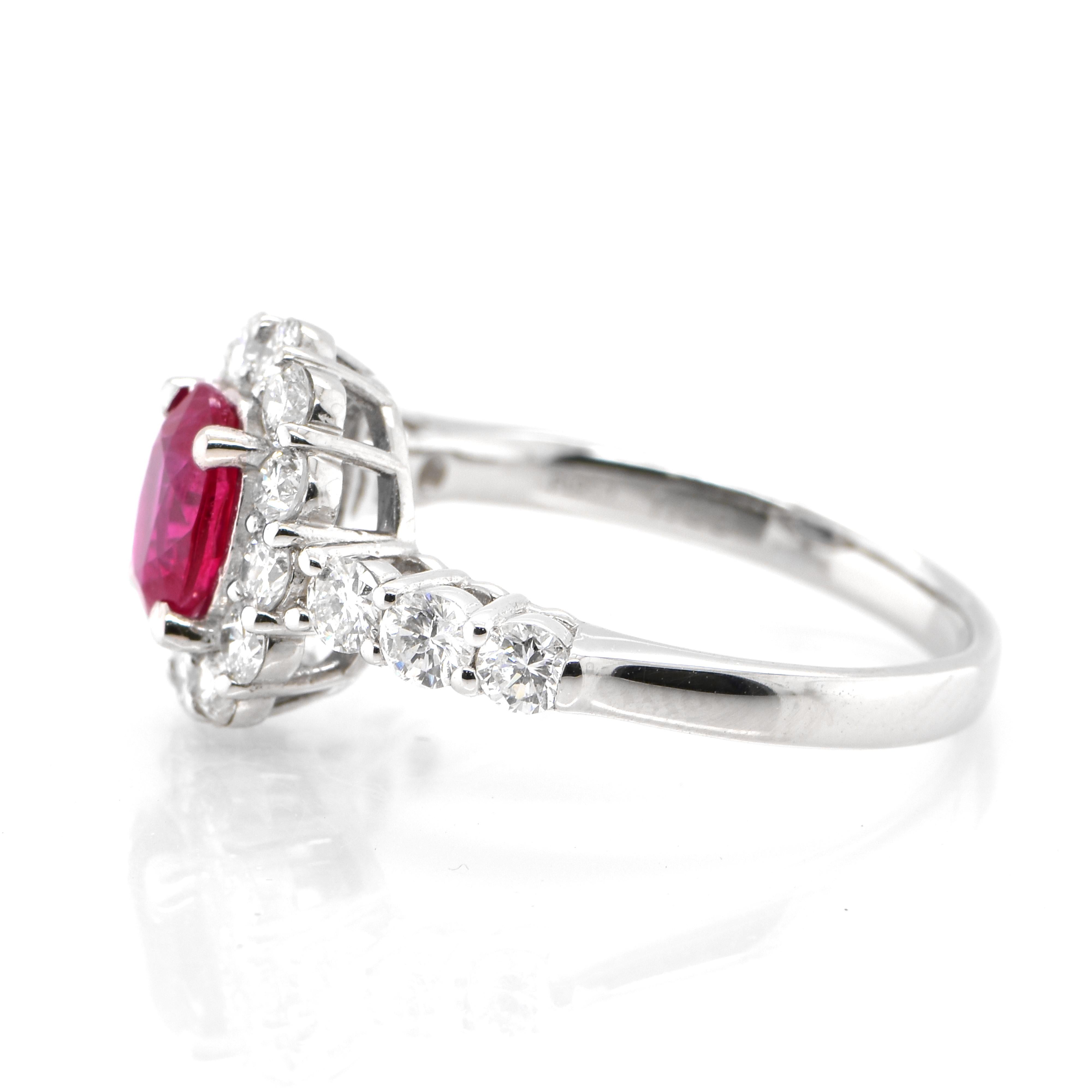 Oval Cut GIA Certified 1.00 Carat Burmese Origin Ruby and Diamond Ring Made in Platinum