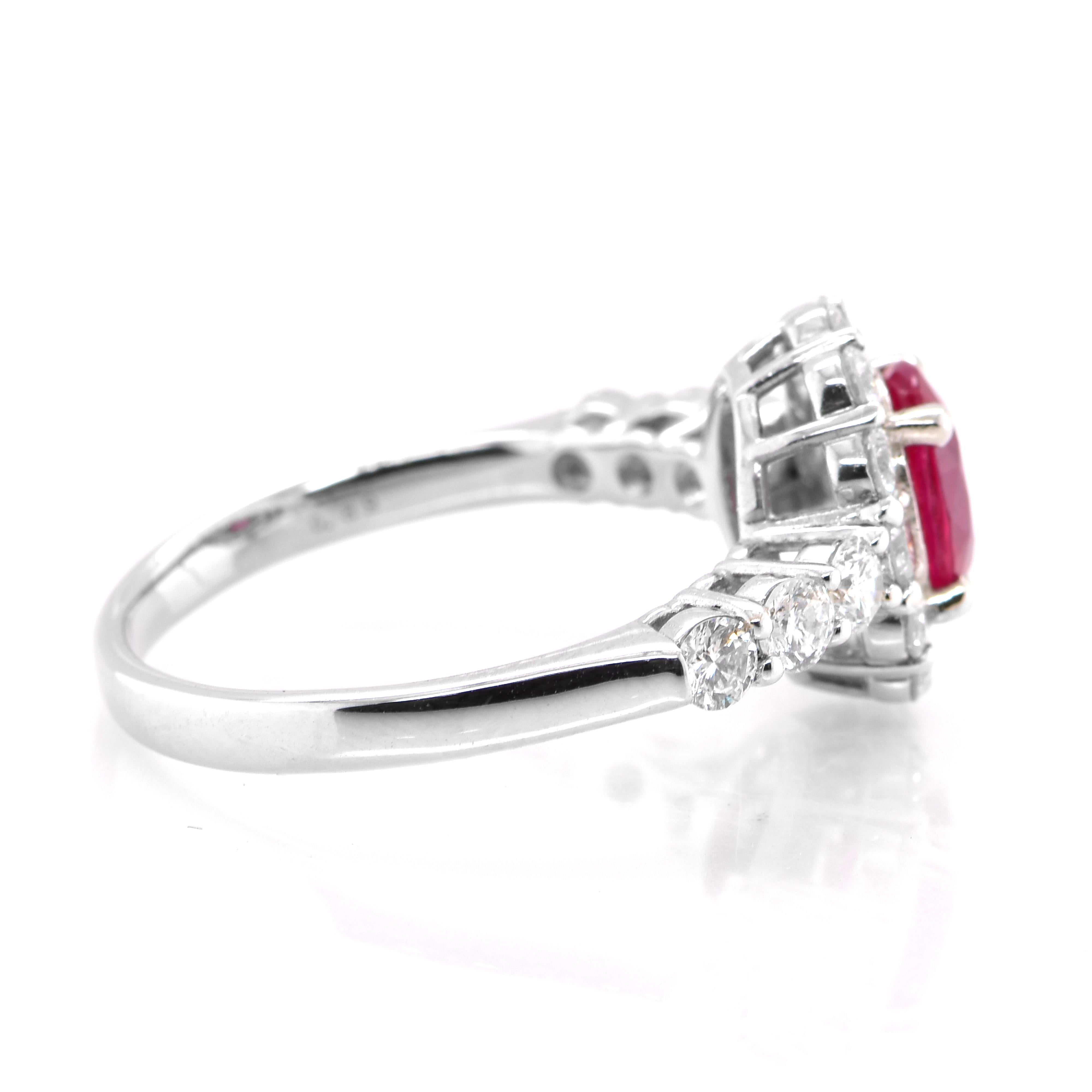 GIA Certified 1.00 Carat Burmese Origin Ruby and Diamond Ring Made in Platinum In New Condition In Tokyo, JP