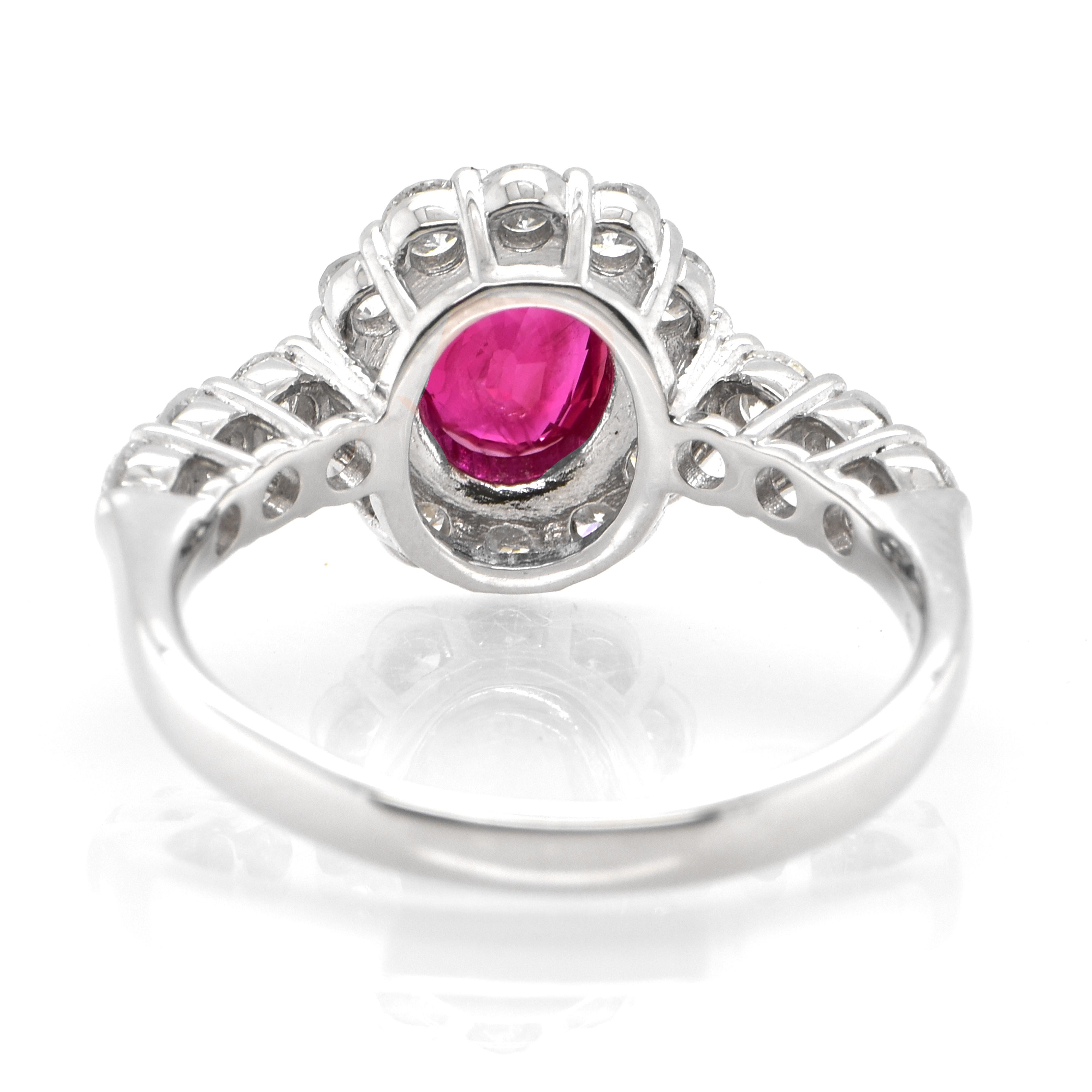 Women's GIA Certified 1.00 Carat Burmese Origin Ruby and Diamond Ring Made in Platinum