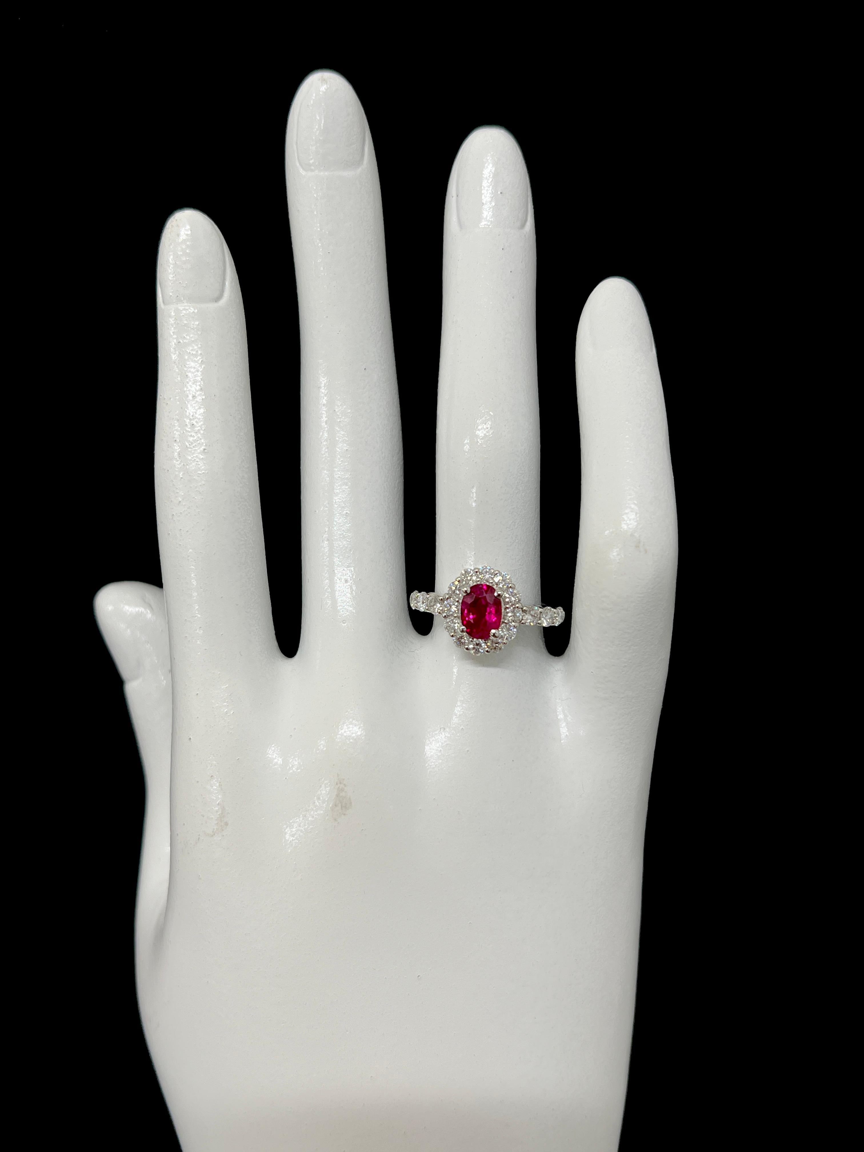 GIA Certified 1.00 Carat Burmese Origin Ruby and Diamond Ring Made in Platinum 1