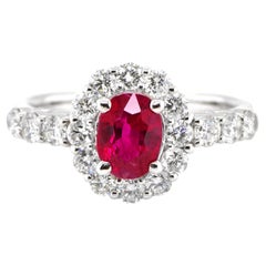 GIA Certified 1.00 Carat Burmese Origin Ruby and Diamond Ring Made in Platinum