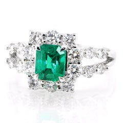 GIA Certified 1.00 Carat, Colombian Emerald and Diamond Ring set in Platinum