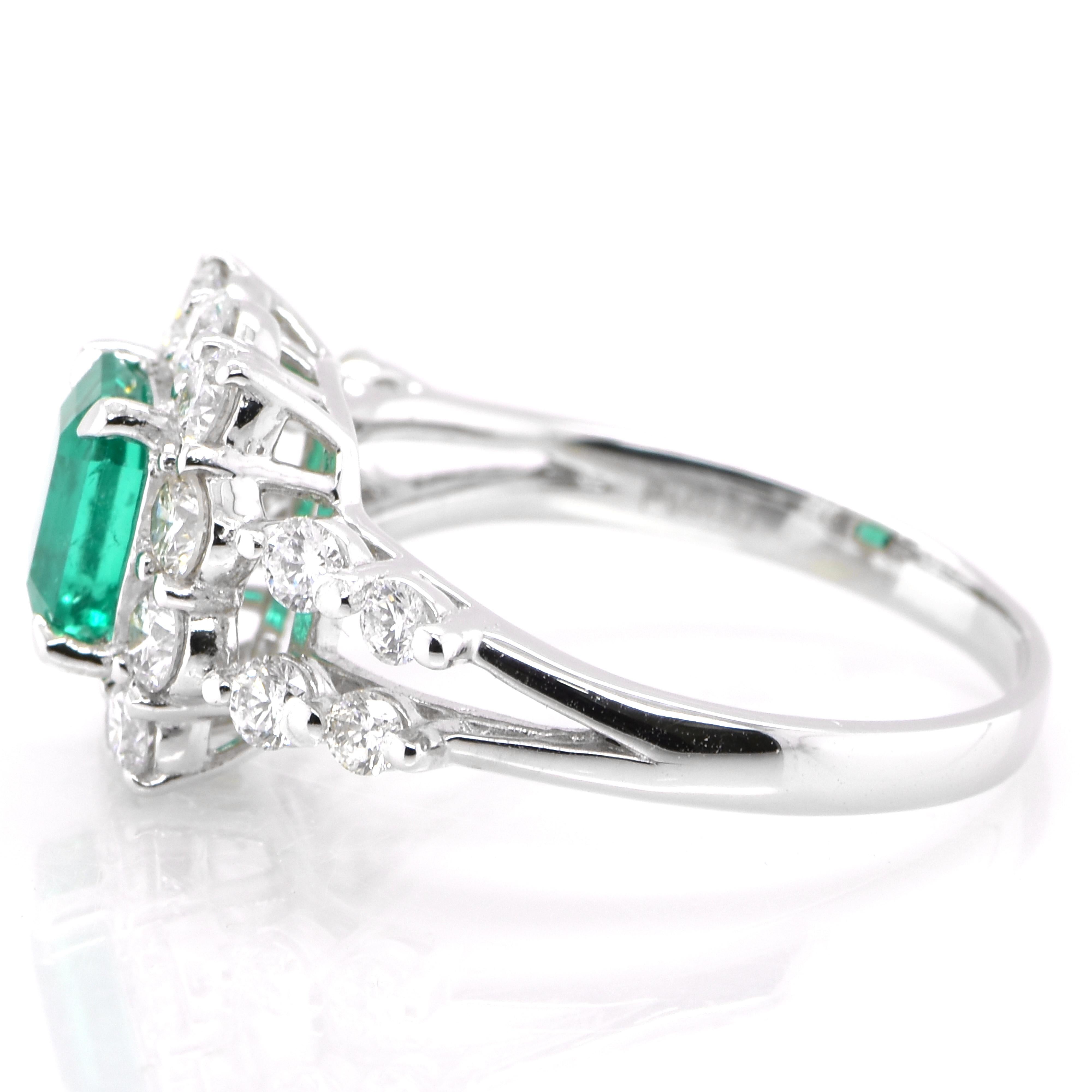 Emerald Cut GIA Certified 1.00 Carat, Colombian Emerald and Diamond Ring set in Platinum For Sale