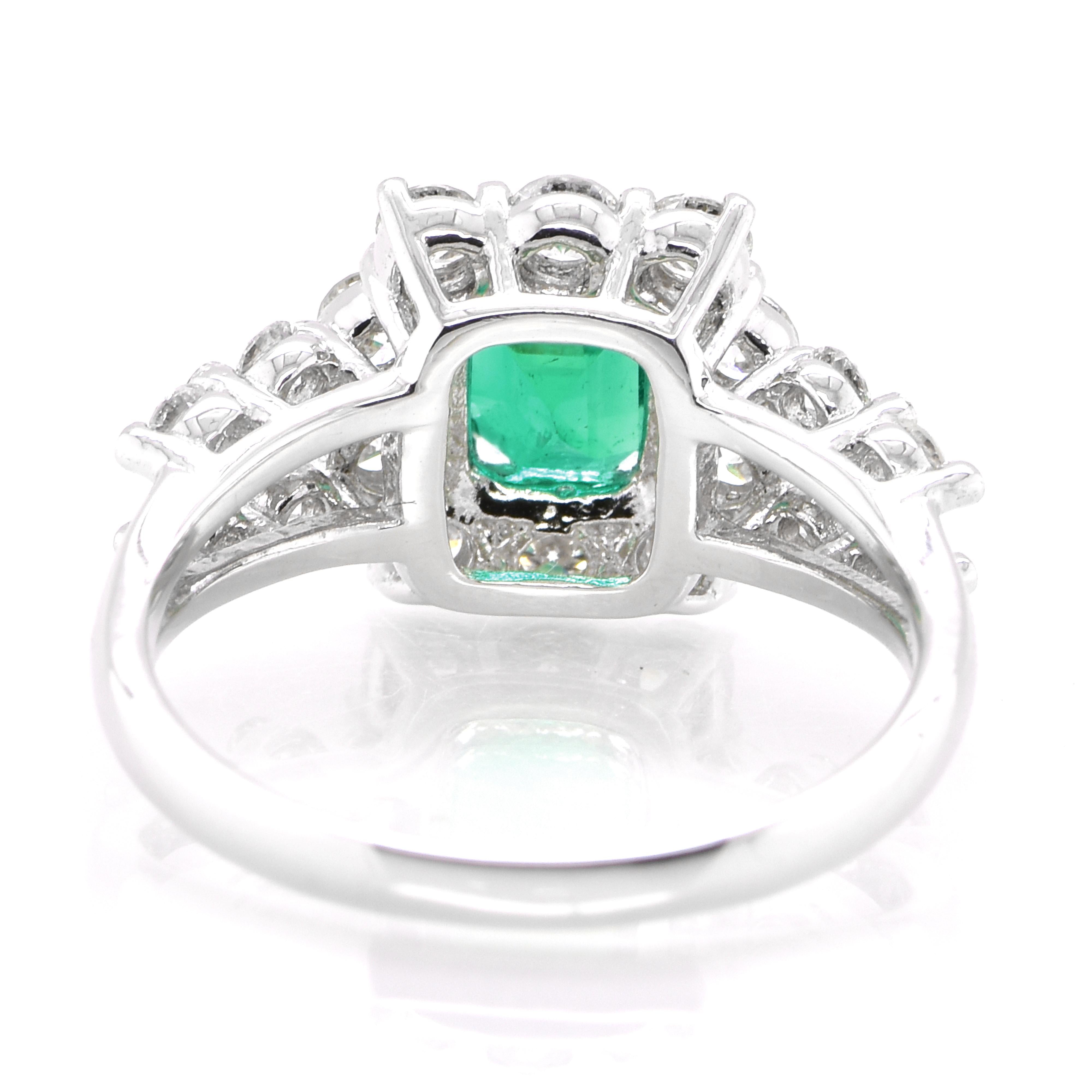 Women's GIA Certified 1.00 Carat, Colombian Emerald and Diamond Ring set in Platinum For Sale