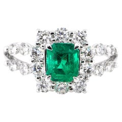 GIA Certified 1.00 Carat, Colombian Emerald and Diamond Ring set in Platinum