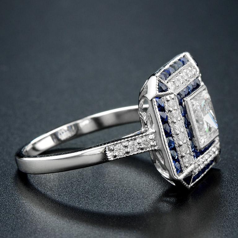 Princess Cut GIA Certified 1.00 Carat Diamond Blue Sapphire Engagement Ring